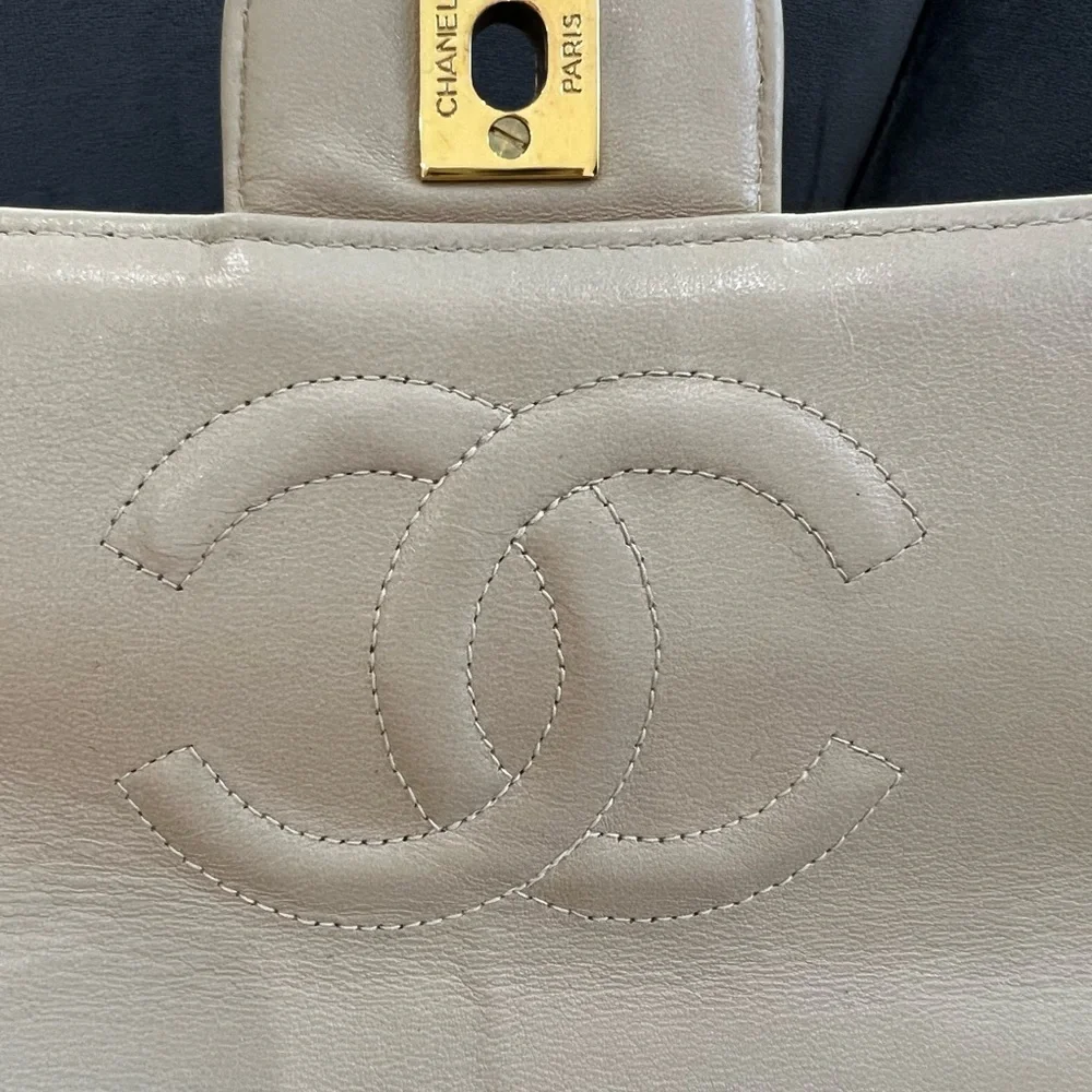 Vintage 24k gold & beige Chanel top handle crossbody - Picture 13 of 15